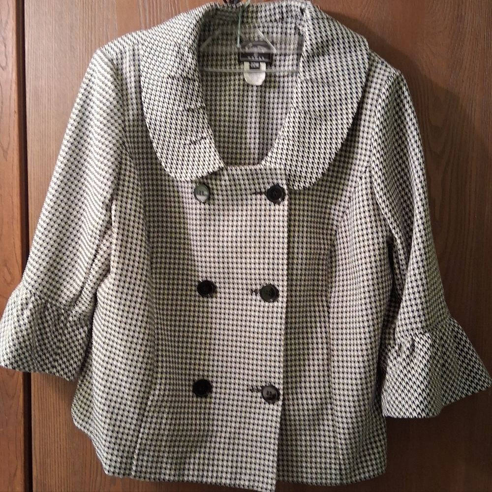 Women's Plus 22W Houndstooth Double Breasted Flared Sleeves Crop Blazer Jacket